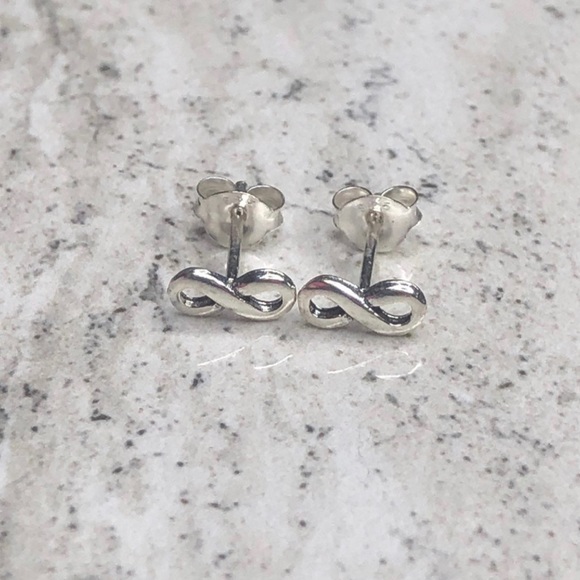925 Sterling Silver Infinity Stud Earrings - Picture 2 of 10